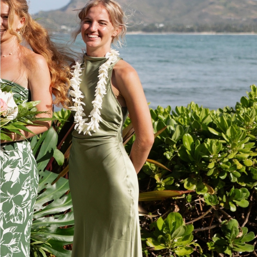 Reformation Casette silk dress in artichoke